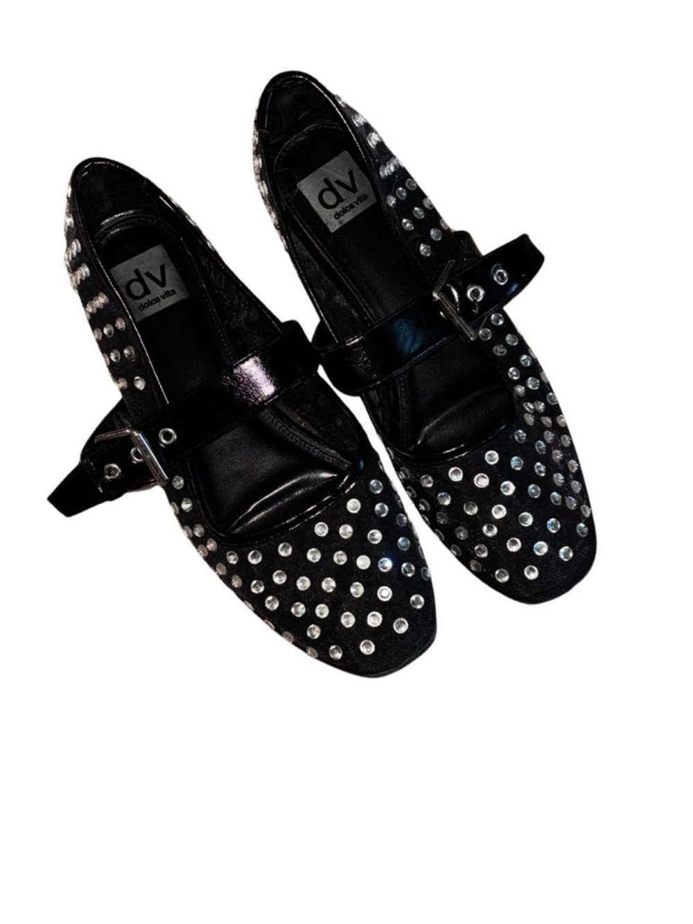 DV by Dolce Vita Black Studded Mary Jane Flats with Silver Accents